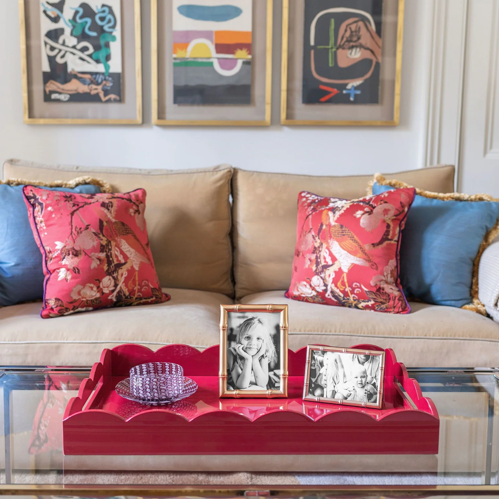 Burgundy Large Lacquered Scallop Ottoman Tray - Image 2