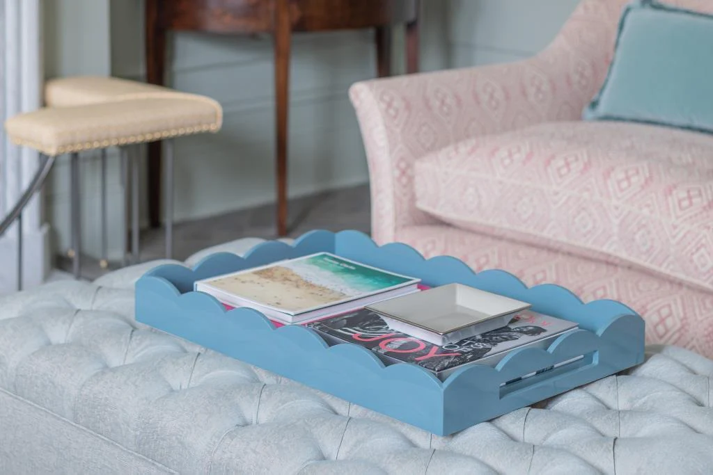 Chambray Blue Large Lacquered Scallop Ottoman Tray – Limited Edition - Image 2