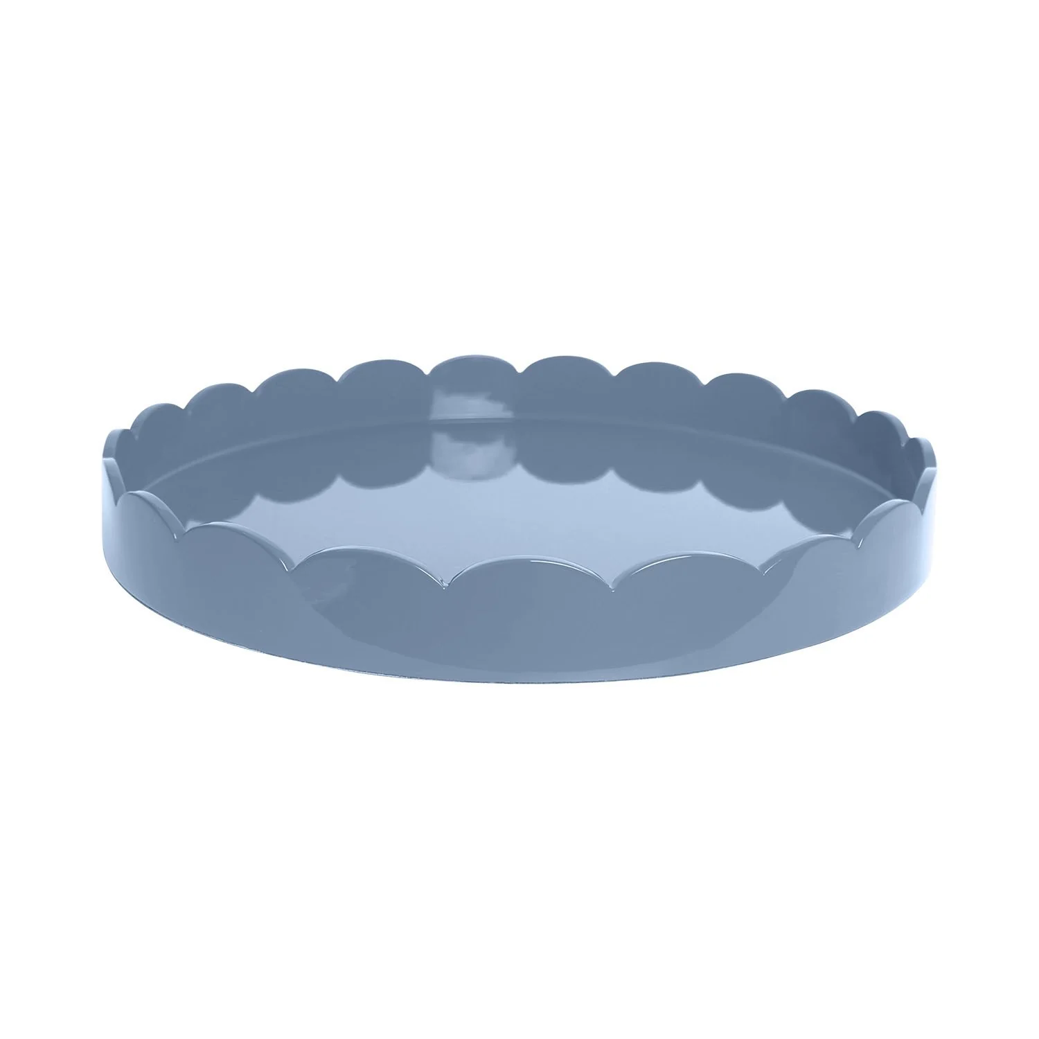 Chambray Blue Round Lacquered Scallop Ottoman Tray – Limited Edition