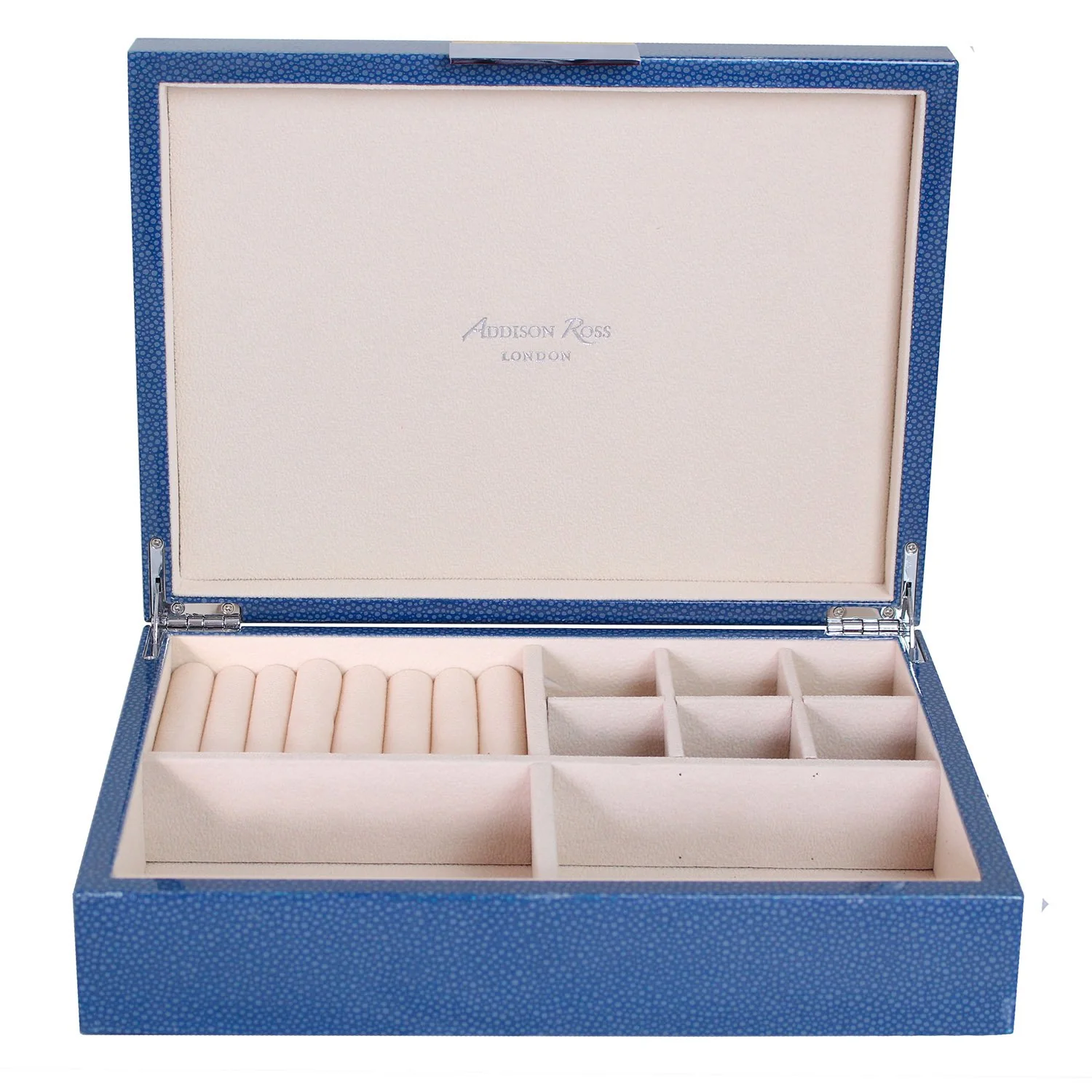 Large Blue Shagreen Jewellery Box with Silver
