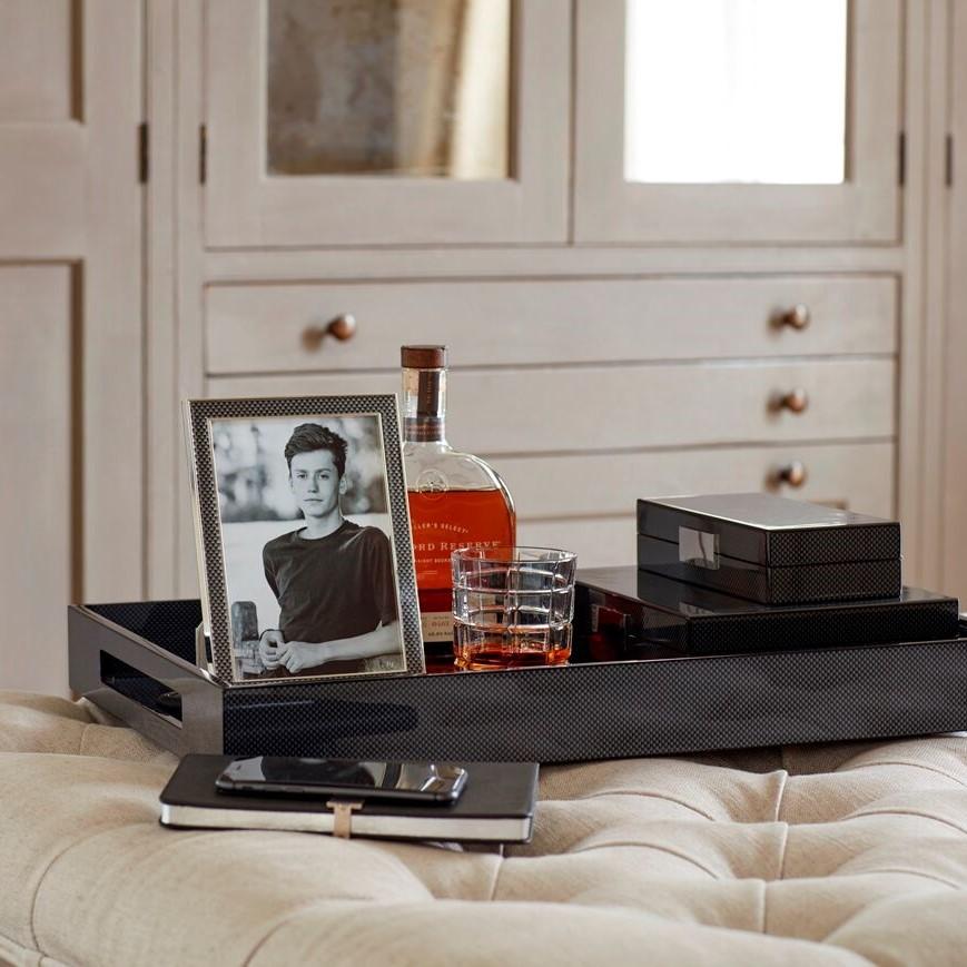 Large Carbon Fibre Lacquer Box with Silver - Image 3