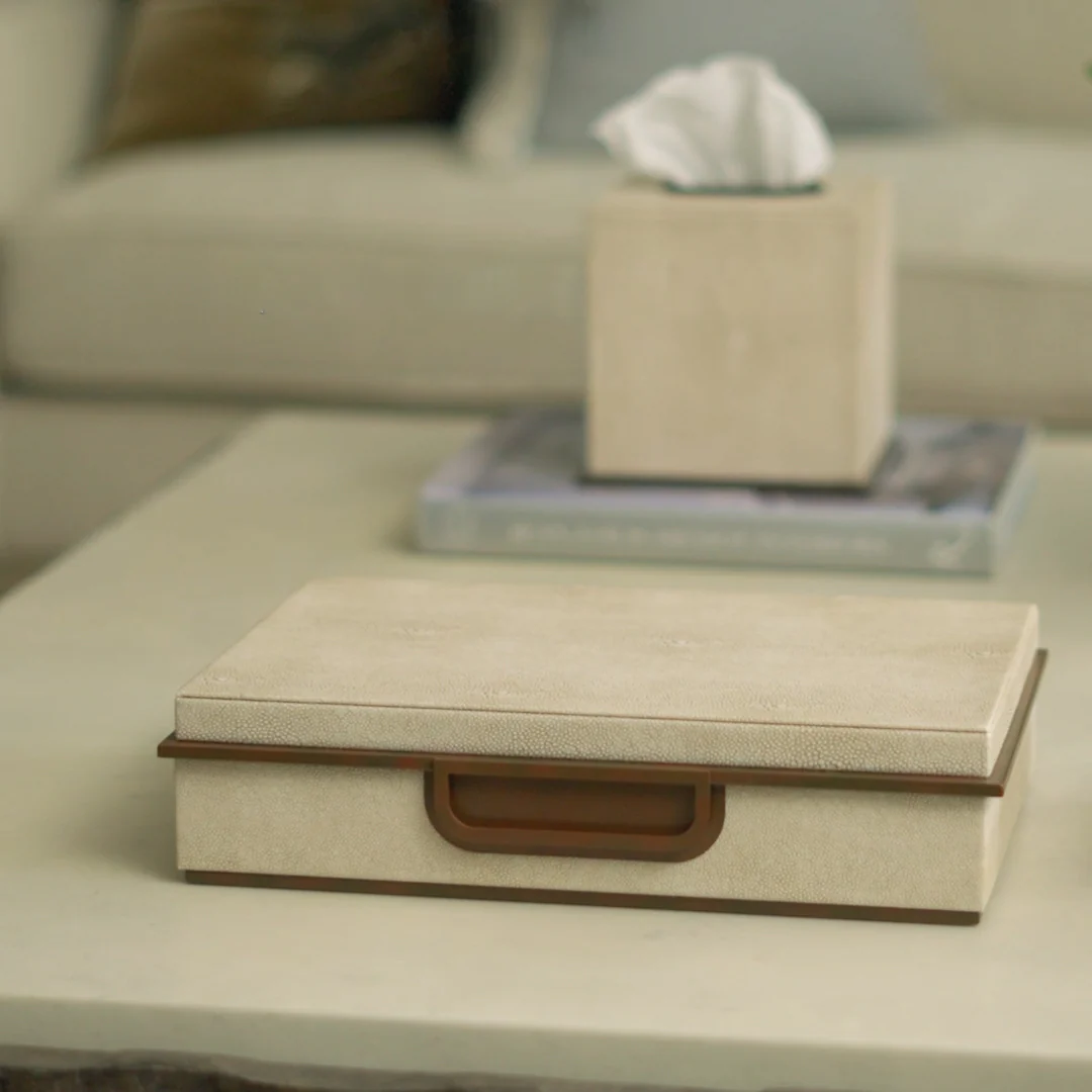 Large Ecru Faux Shagreen Box - Image 3