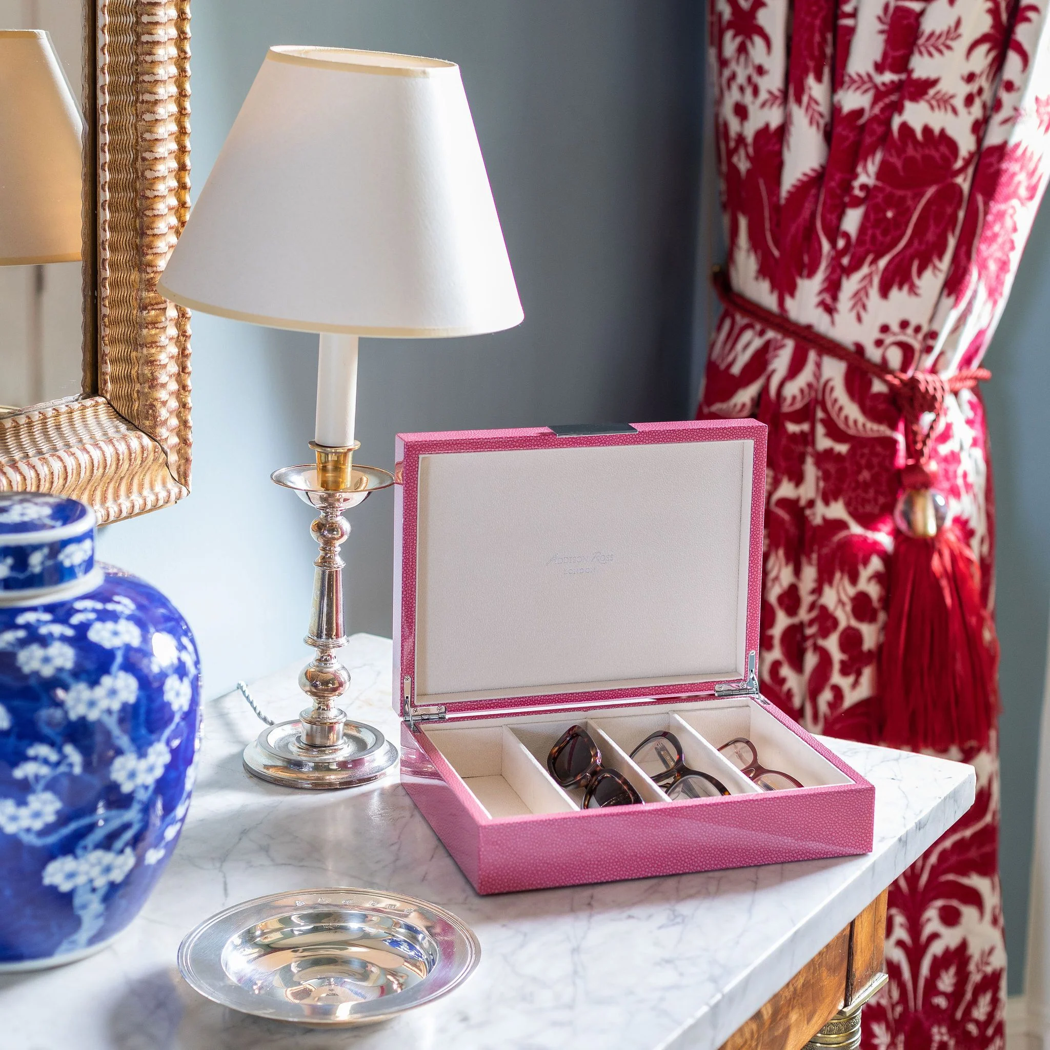 Large Pink Shagreen & Silver Glasses Box - Image 2