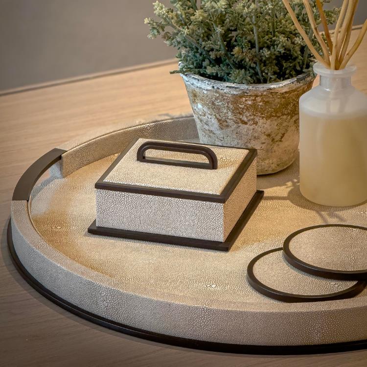 Large Round Ecru Shagreen Tray - Image 2