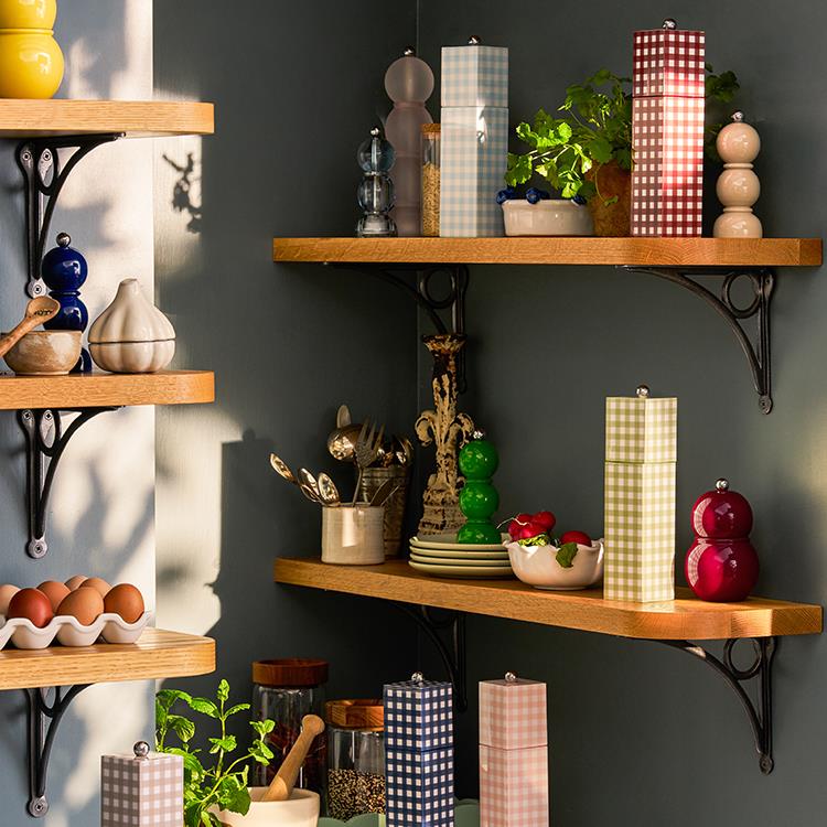Navy Gingham Square Pillar Salt or Pepper Mill - Image 2