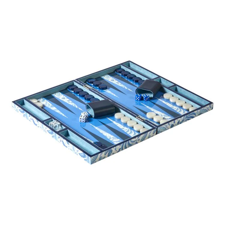 Palm Beach Blue Lacquer Backgammon Set - Image 3