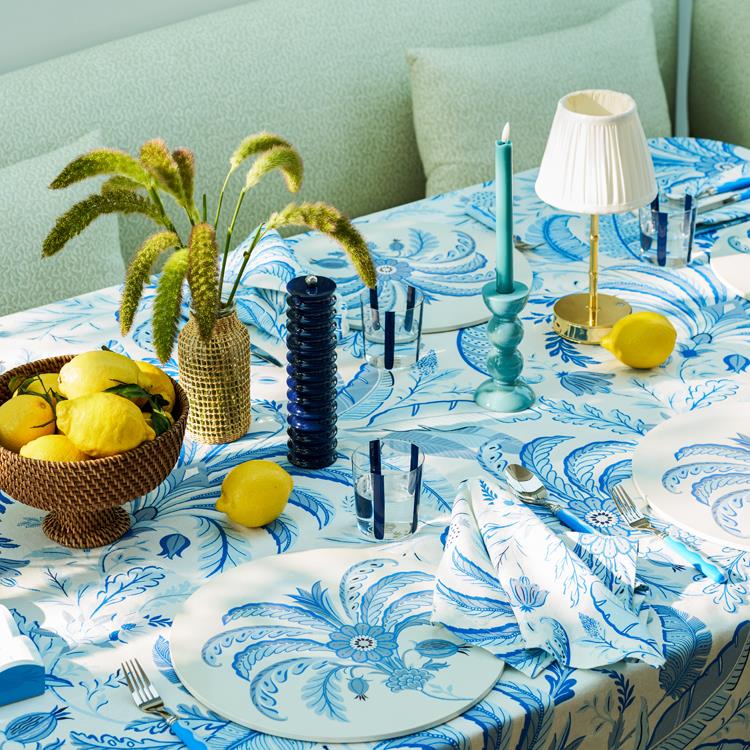 Palm Beach Blue Linen Tablecloth - Image 3
