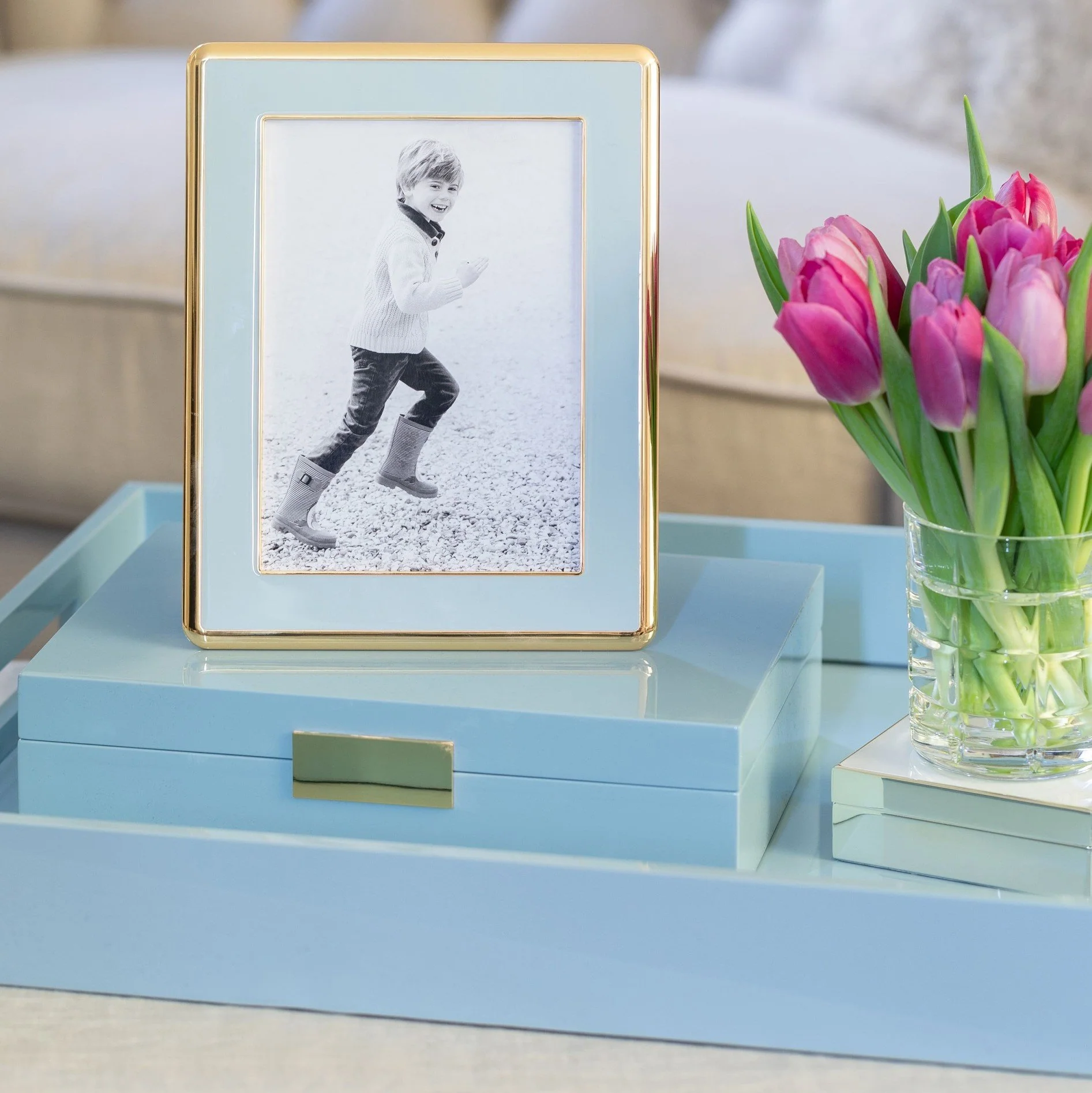 Powder Blue Enamel & Gold Curve Frame - Image 3