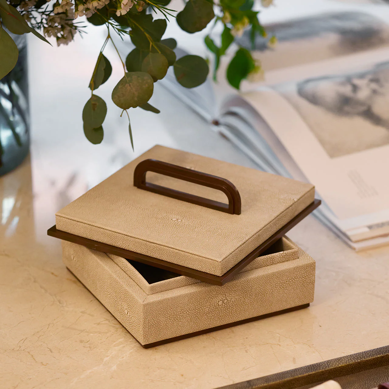 Small Ecru Faux Shagreen Box - Image 3