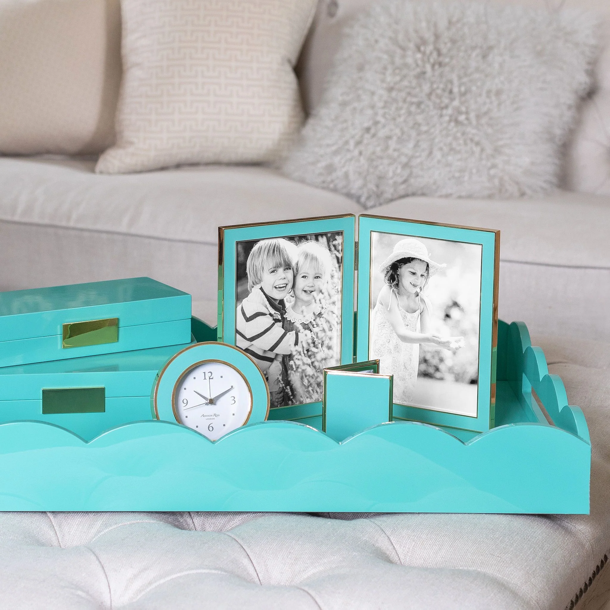 Turquoise Blue Enamel & Gold Double Frame - Image 2
