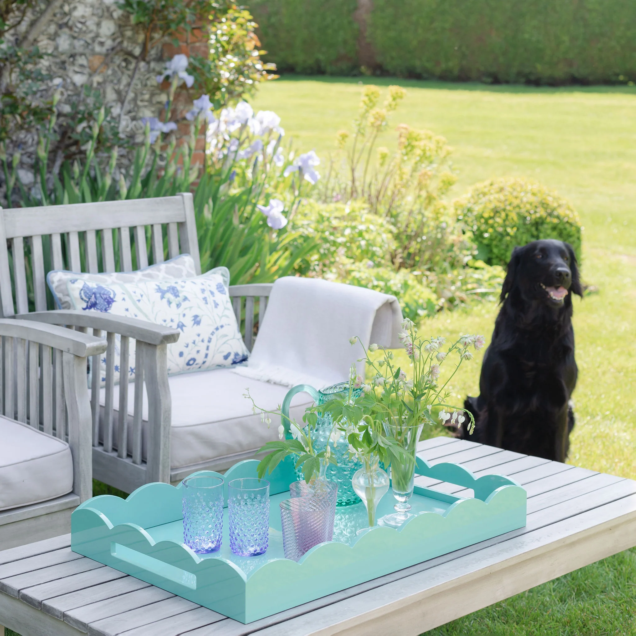 Turquoise Large Lacquered Scallop Ottoman Tray - Image 2