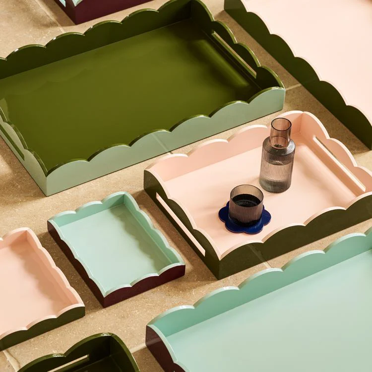 Eau De Nil & Khaki Lacquered Scallop Medium Two-Tone Tray - Image 2